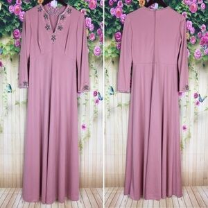 VINTAGE Pink Rhinestone Beaded Maxi Dress
